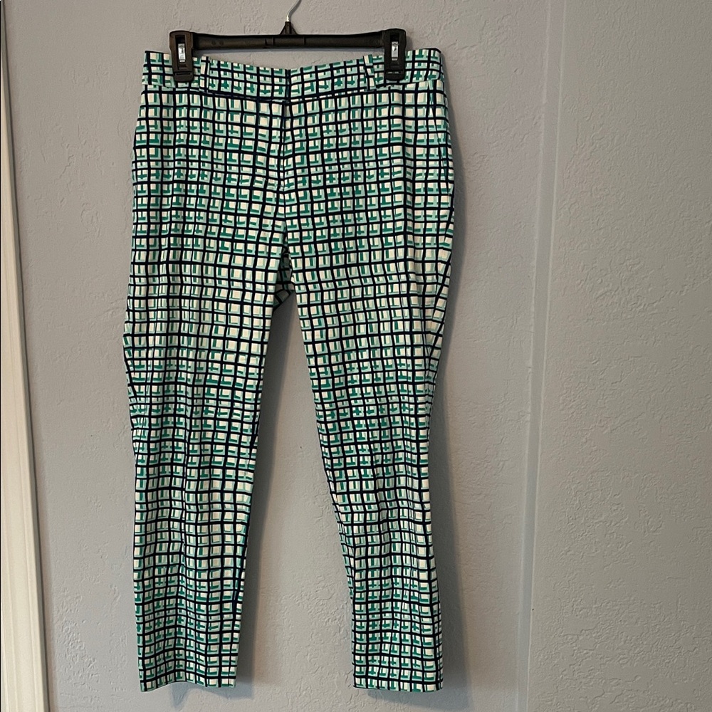 Kate Spade Green & Navy Grid Print Cropped Pants